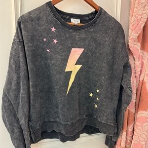Le Lis Charcoal Sweatshirt with Pink Stars and Lightning Bolt